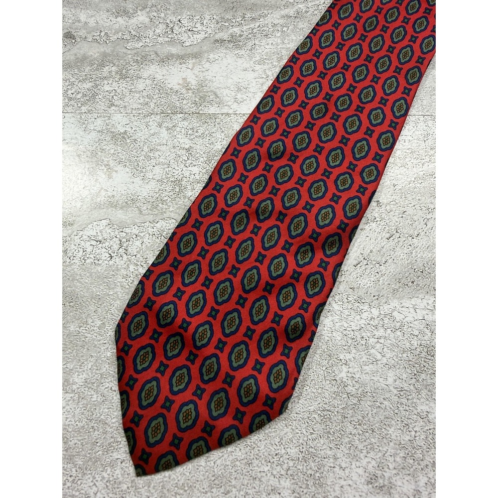 Yves Saint Laurent 100% Silk Tie Mens One Size Red Geometric Jacquard Necktie